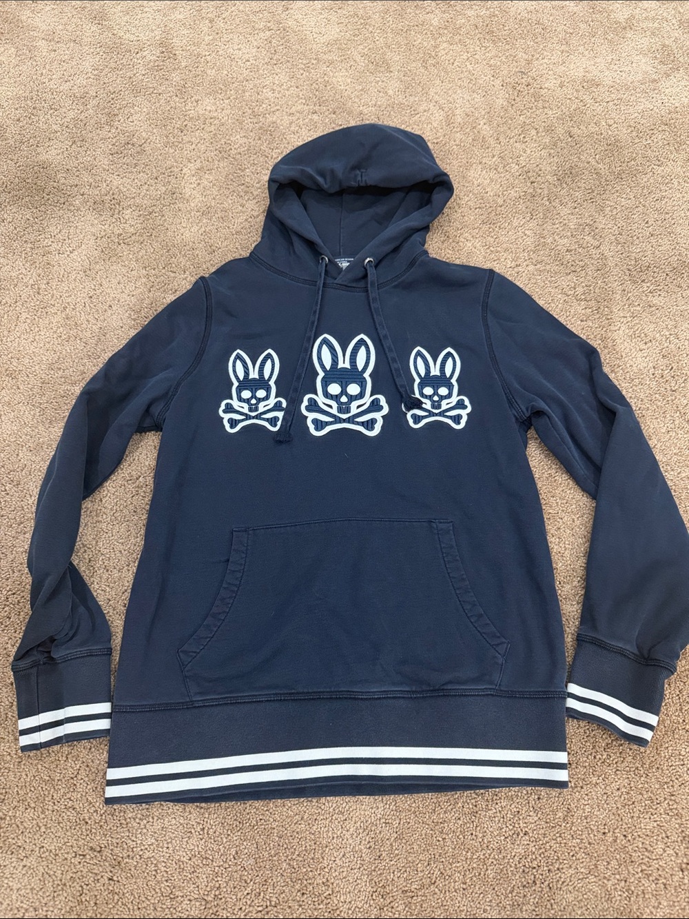 Psycho Bunny Navy Blue Hoodie with Triple Bunny Skull Logos
